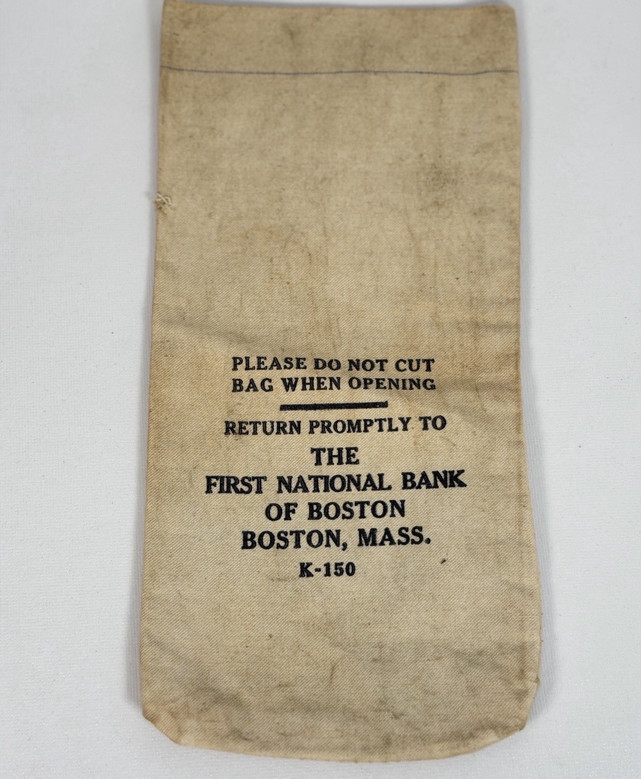 VTG First National Bank of Boston Canvas Deposit Bag K-150 Mid-Century Americana