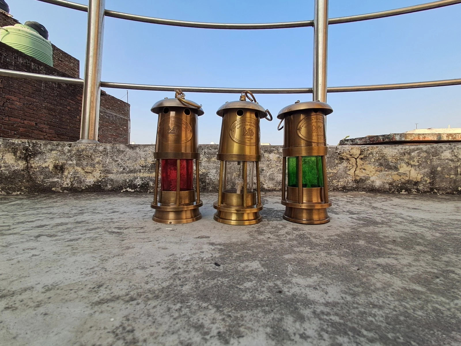 Antique Brass Oil Lamp – Nautical Ship Lantern, Maritime Vintage Lighting 3-Unit