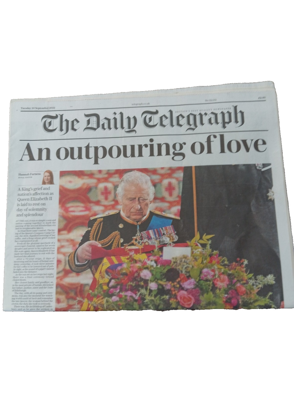 The Daily Telegraph Newspaper Uk 20th September 2022 Queen Elizabeth II Funeral
