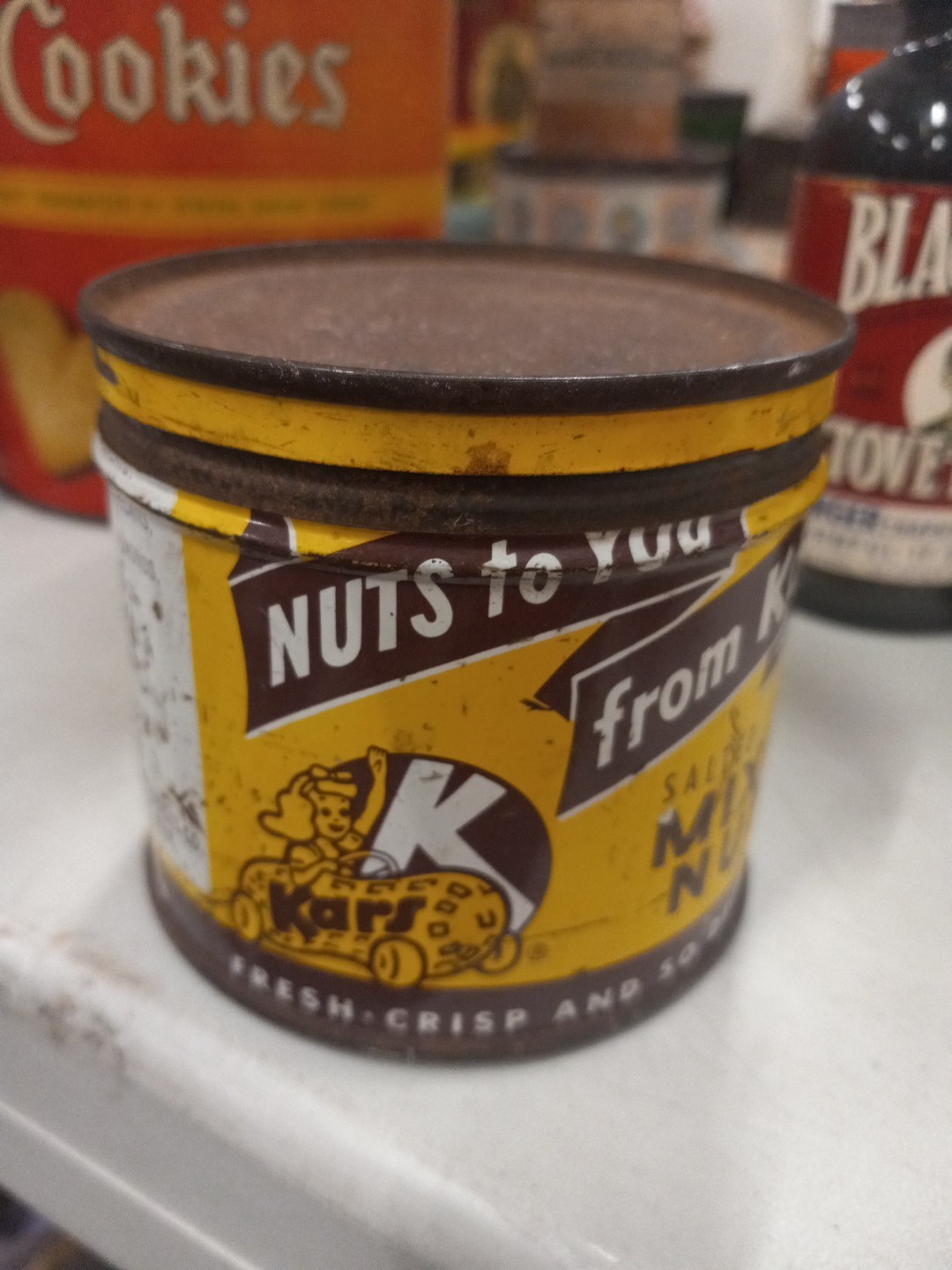 Vintage Kar\'s Mixed Nuts 12 oz Tin Can W Lid by Kar Nuts Products Ferndale Mi