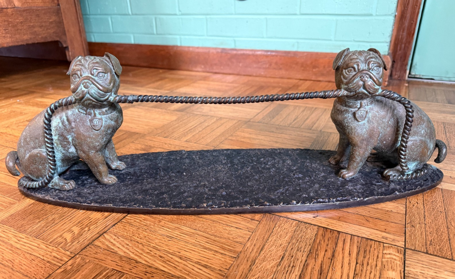 Maitland-Smith Bronze Double-Pug Boot Scraper