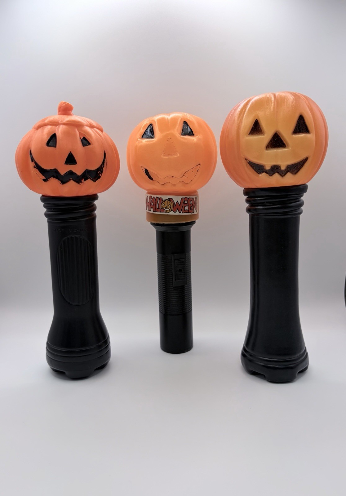 Vintage Halloween Pumpkin Flashlight Blinking Trick or Treat Blow Mold Lot of 3