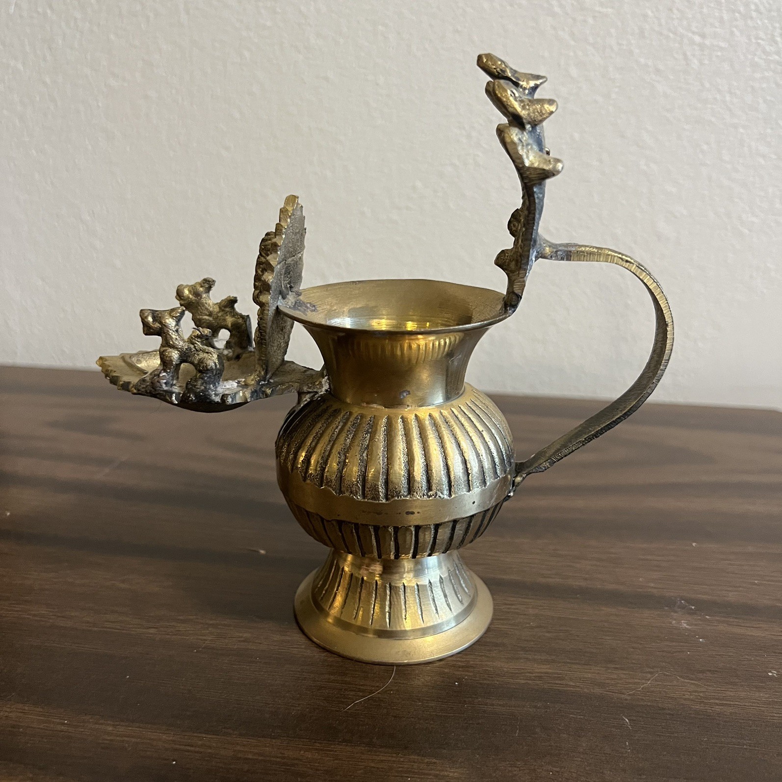BEAUTIFUL ANTIQUE GANESH NAGAS BRASS OIL LAMP VASE SEKUNDA NEPALESE Hindu Tibet