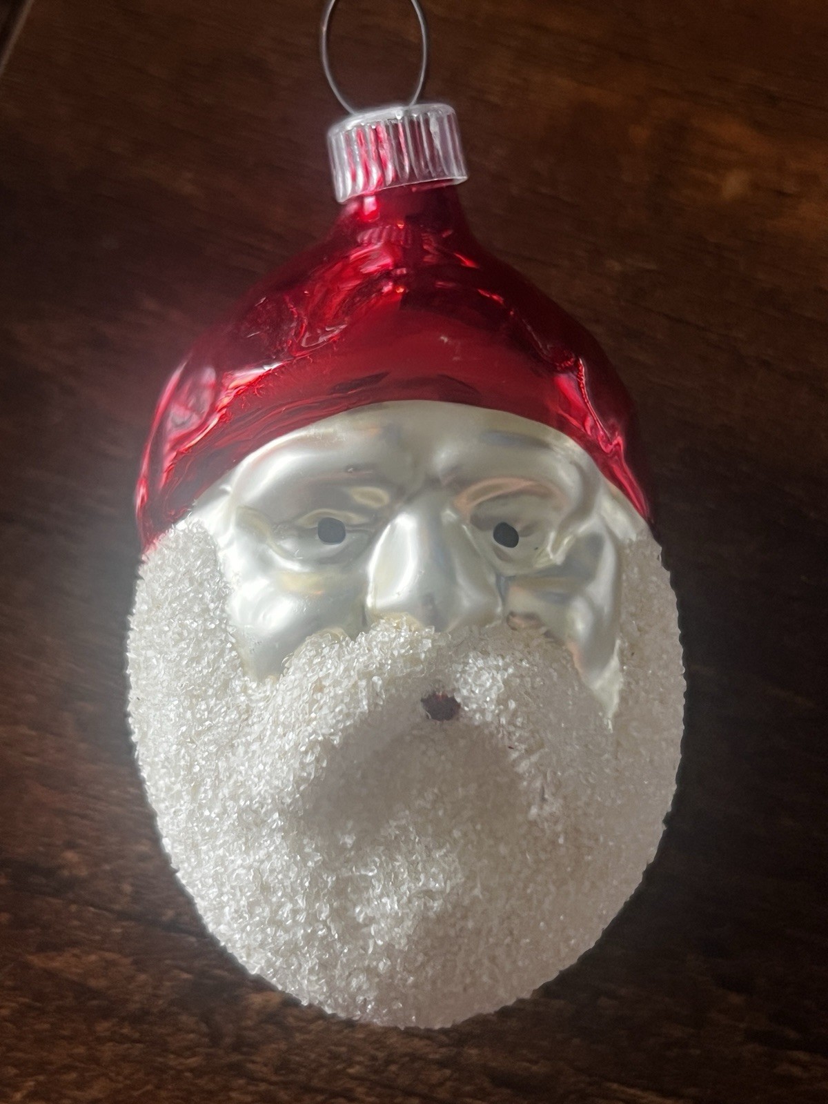 Antique West Germany Santa Mica Ornament Glass Christmas 3”