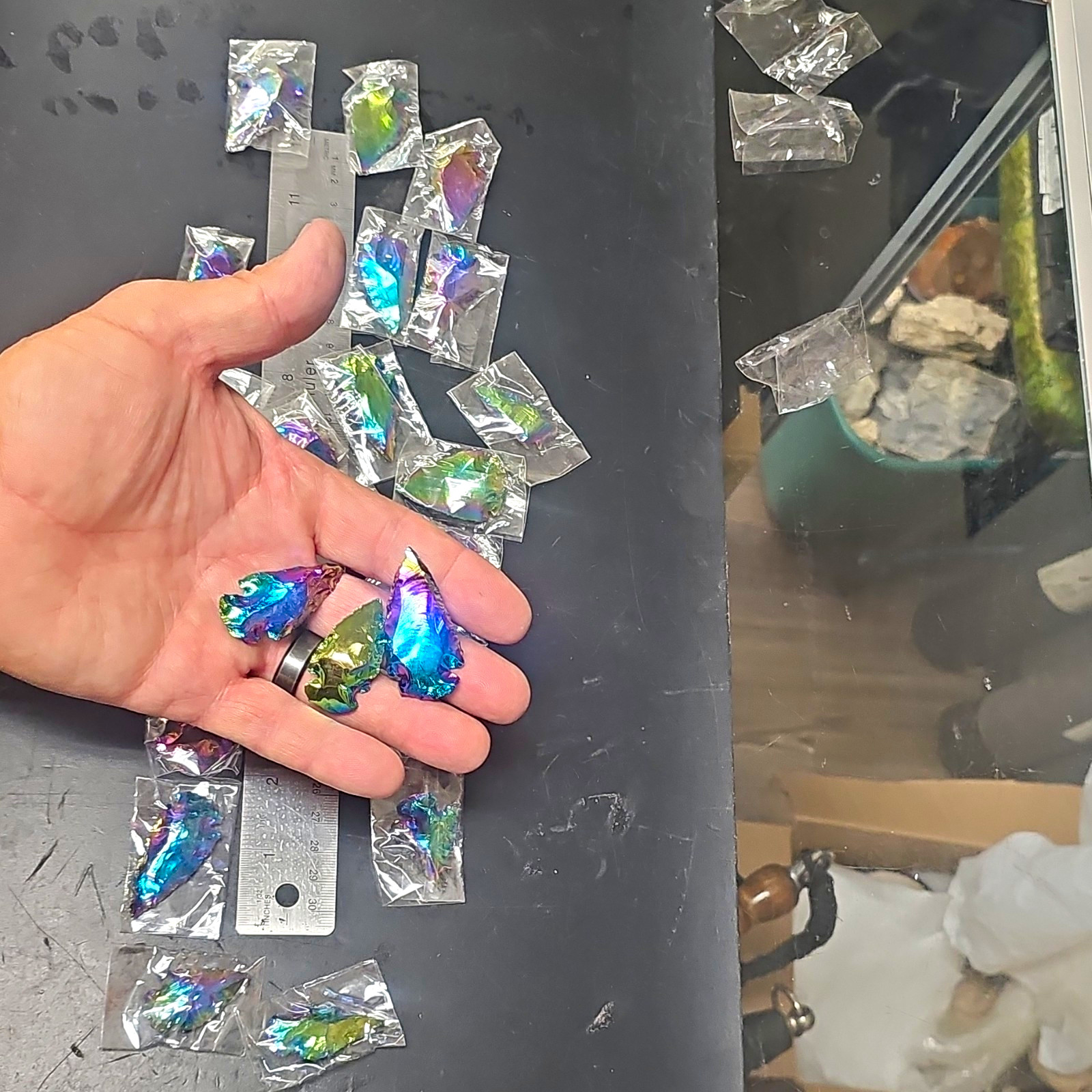 Wholesale Lot 23 Pc Titanium Aura Obsidian Arrowheads Crystals Wire Wrap Jewelry
