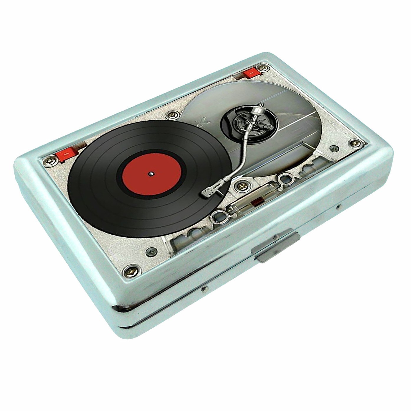 Retro Record Vinyl Image S2 Silver Metal Cigarette Case Wallet