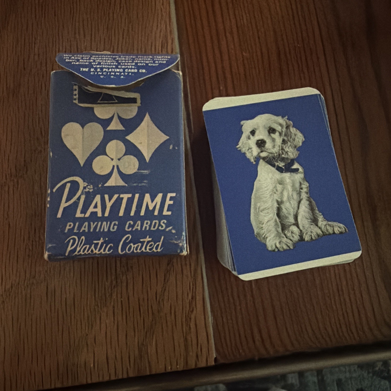 Vintage 1970s Playtime Dog Puppy Playing Cards Complete 54 Card Deck USPCC Box