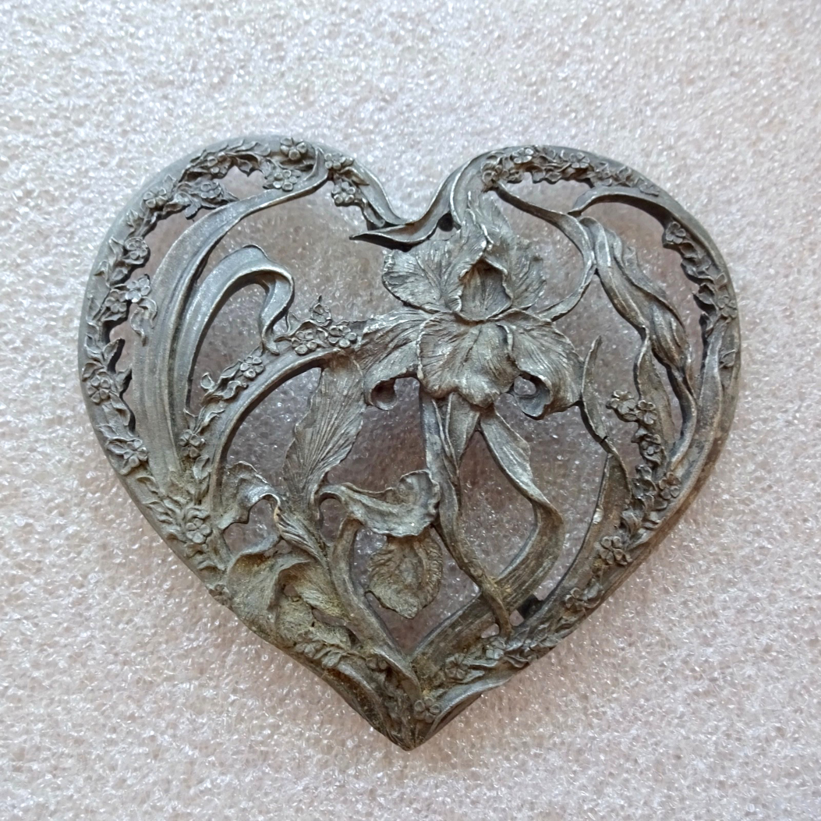 Vtg 1989 Rawcliffe Pewter Heart Shaped Floral Potpourri Lid/Cover By Davis/Brown