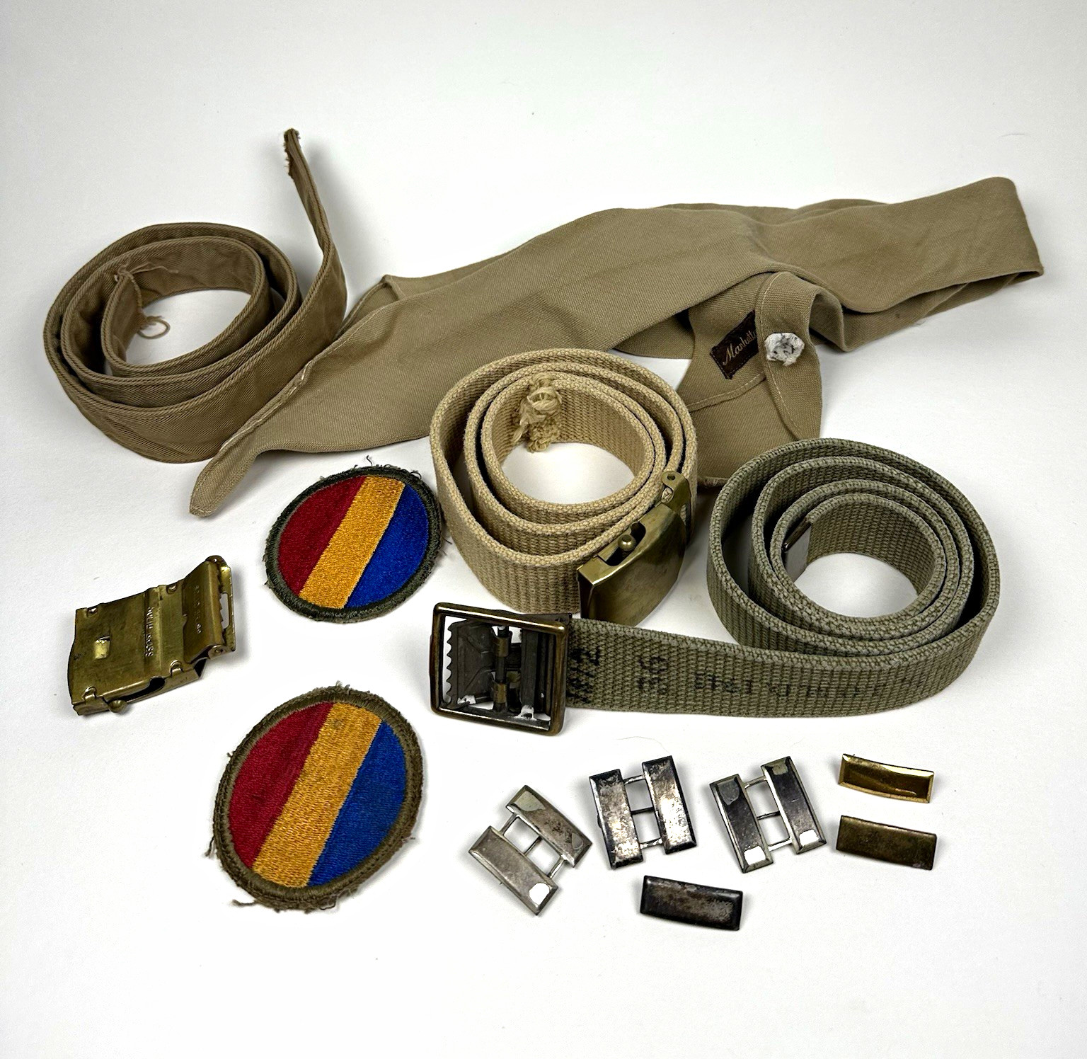 WWII WW2 US Army Lot Belts, Buckles, Officer Insignia, Manhattan Tie, Strap