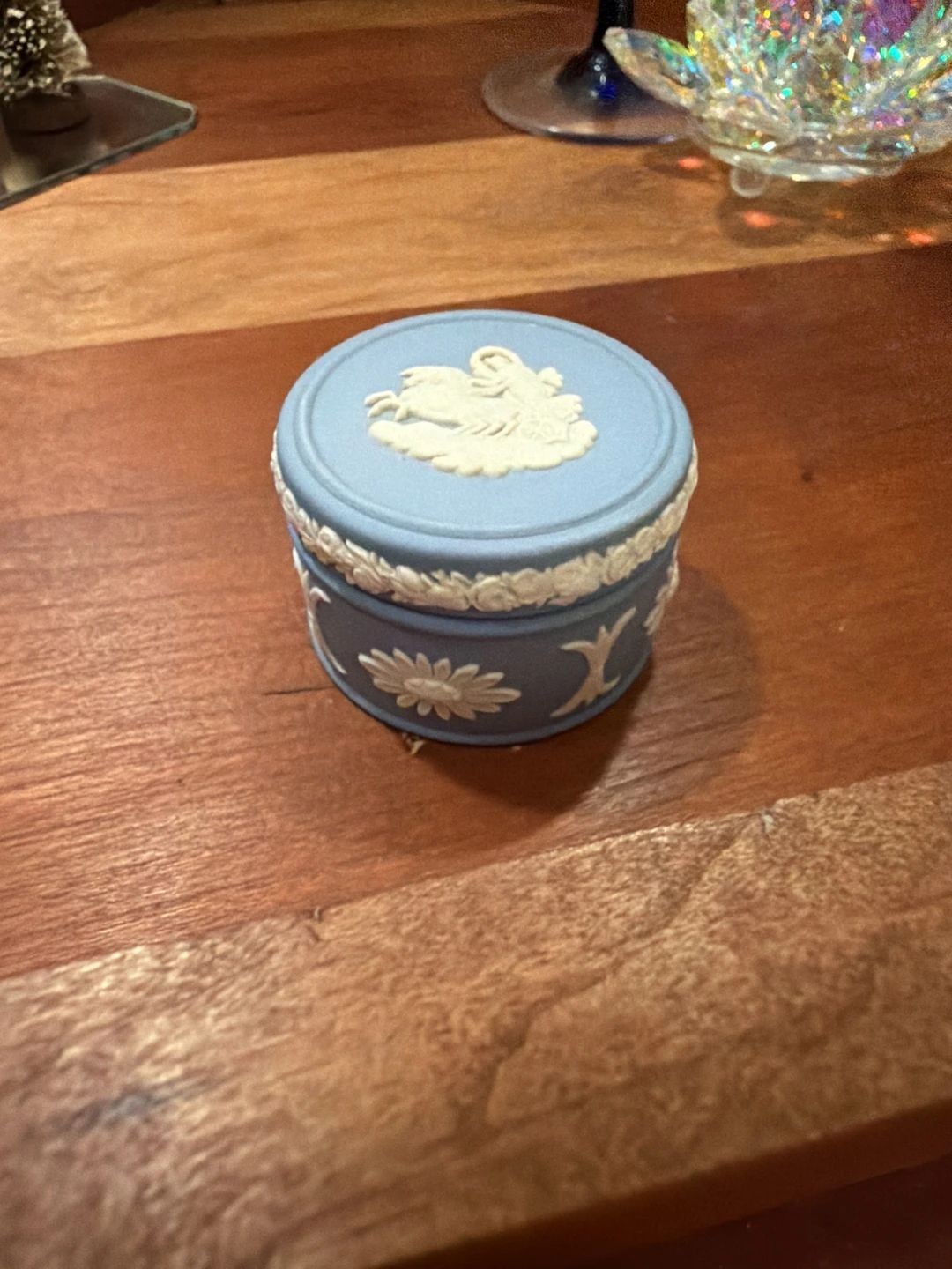Vintage Wedgwood Pale Blue Jasperware Round Trinket or Ring Box