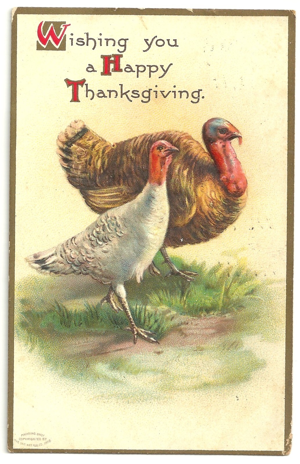 Thanksgiving Postcard 1900s Two Turkey Greetings Wishes VTG Series No 51496  