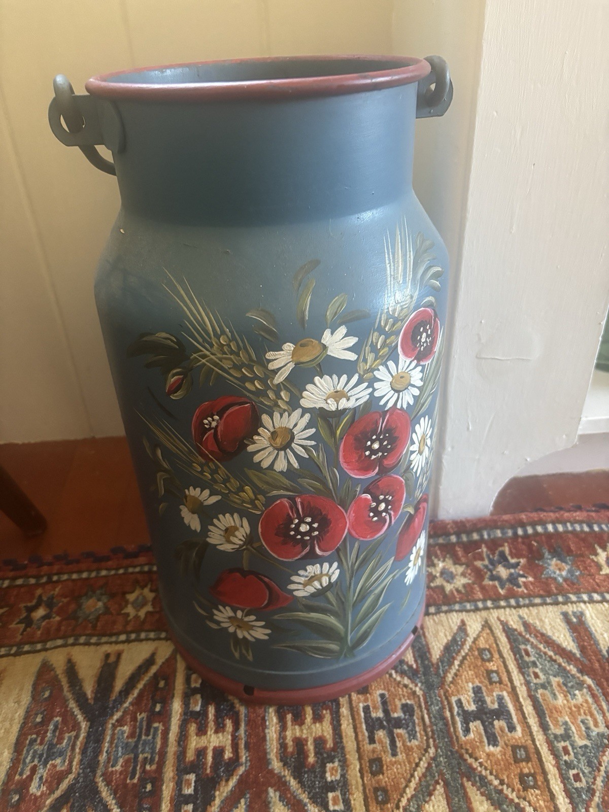 Vintage Hand-Painted German Milk Can - 17.5”- Vintage Folk Art
