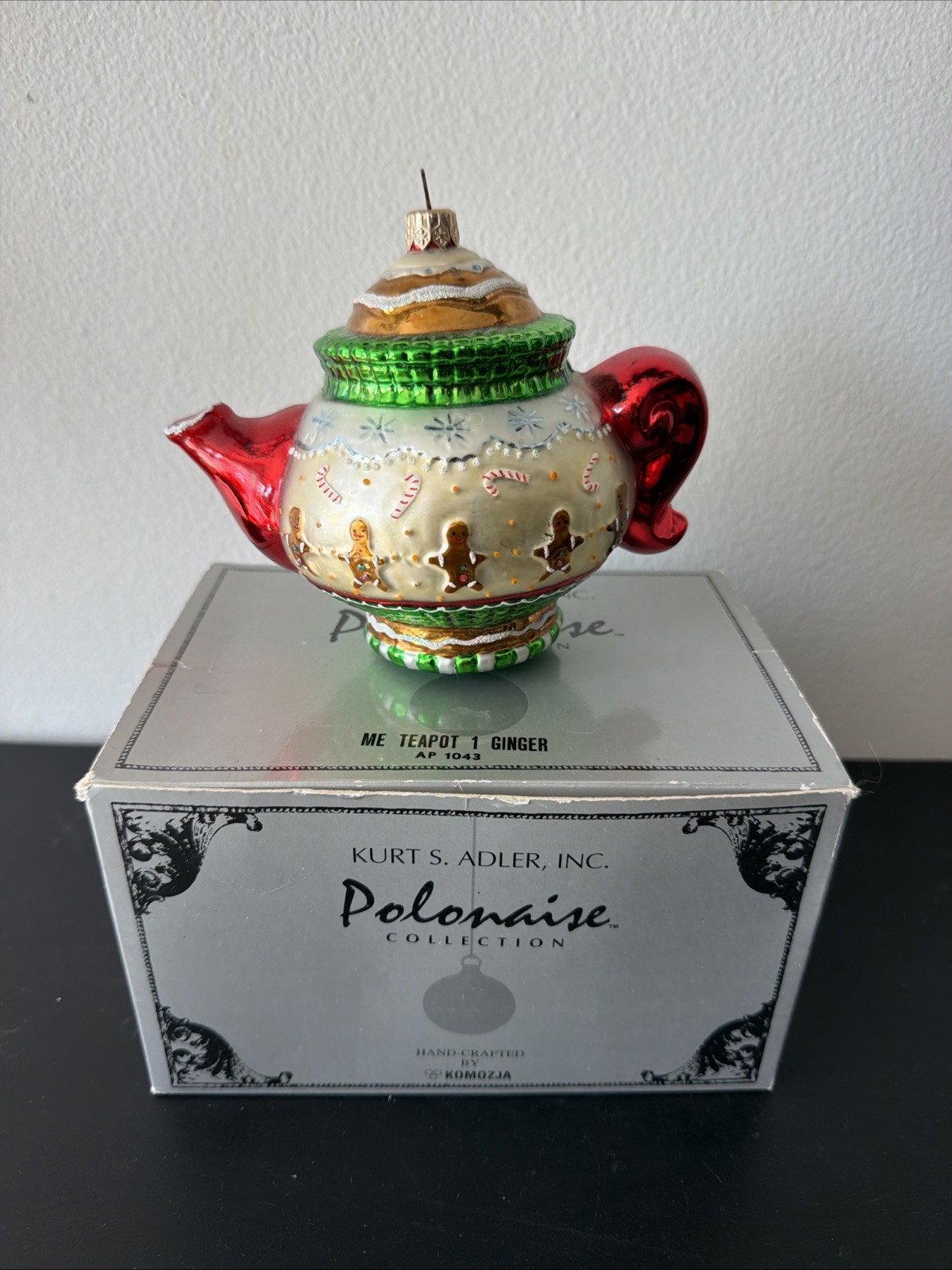 VTG LG KURT S ADLER POLONAISE MERCURY GLASS XMAS  ORNAMENT TEAPOT GINGERBREAD
