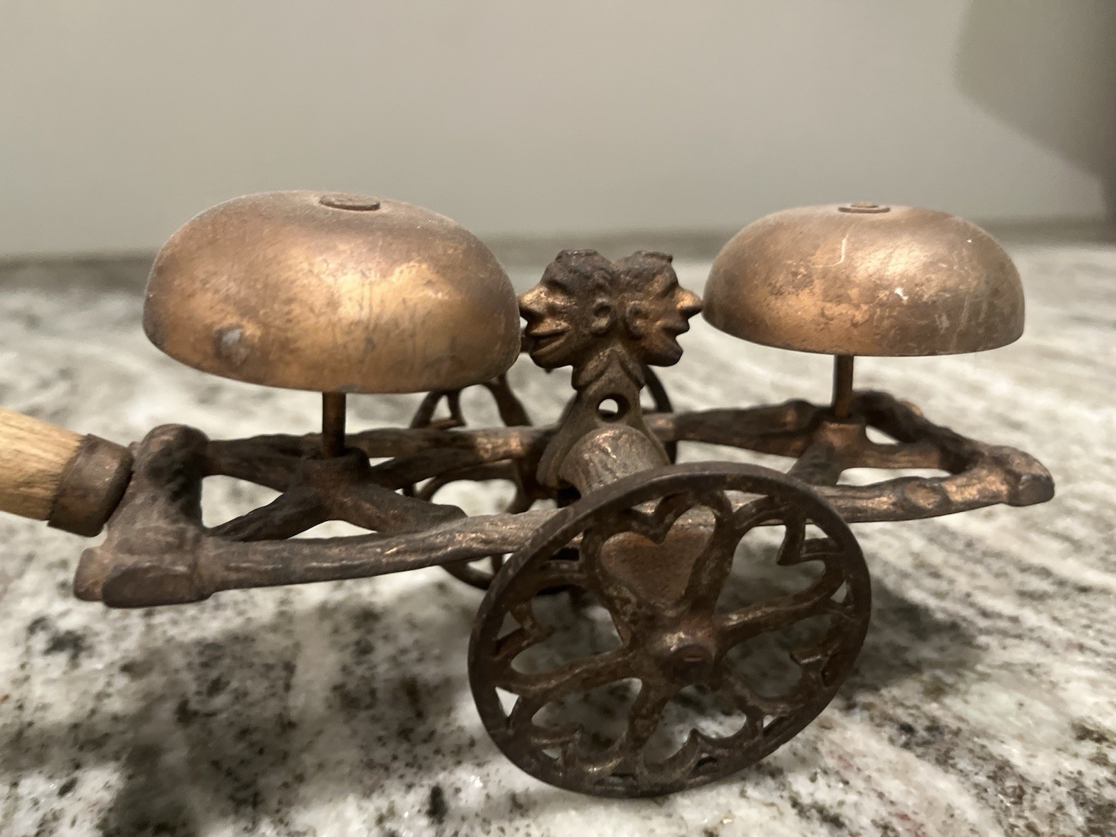 Vtg Antique Early 1900’s Two Heads Bell Toy Original Cast Iron Toy
