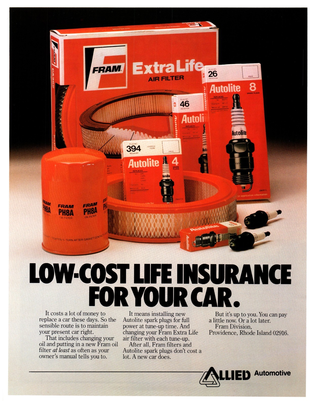 1986 PRINT AD, Allied Automotive Low-Cost Life Insurance For Your Car 80's Parts