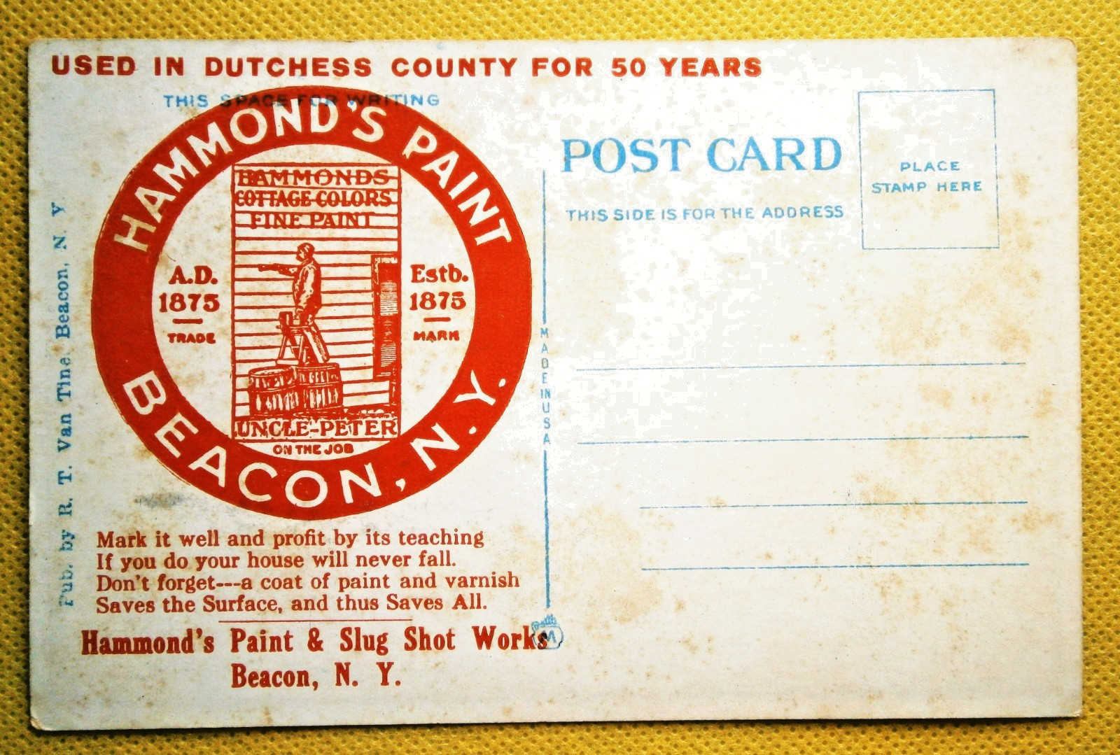 93. Vintage HAMMOND'S PAINT Beacon, NY Advertising Postcard, front pictures Fish