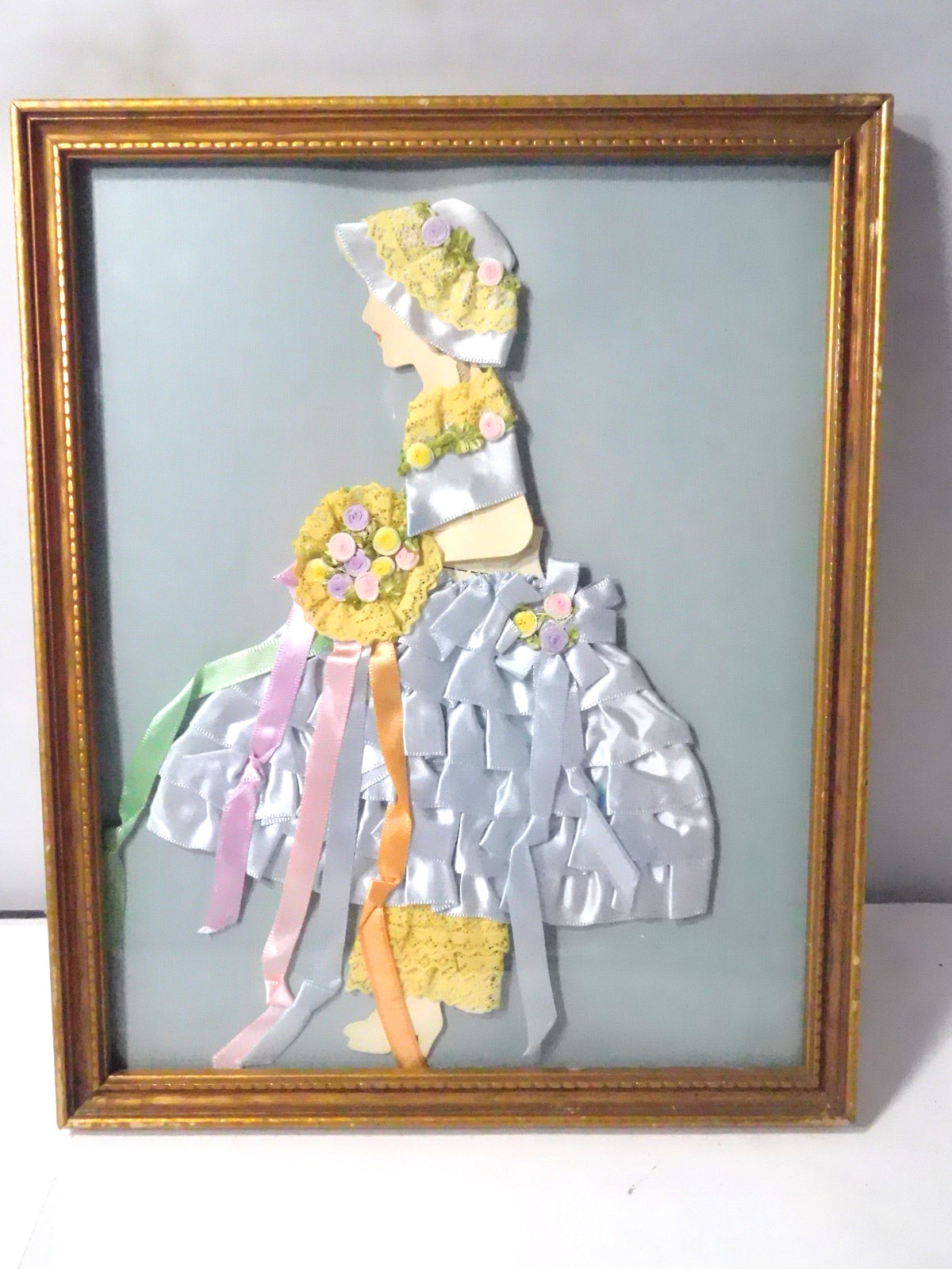 Antique Ribbon Lady Picture Framed Handmade