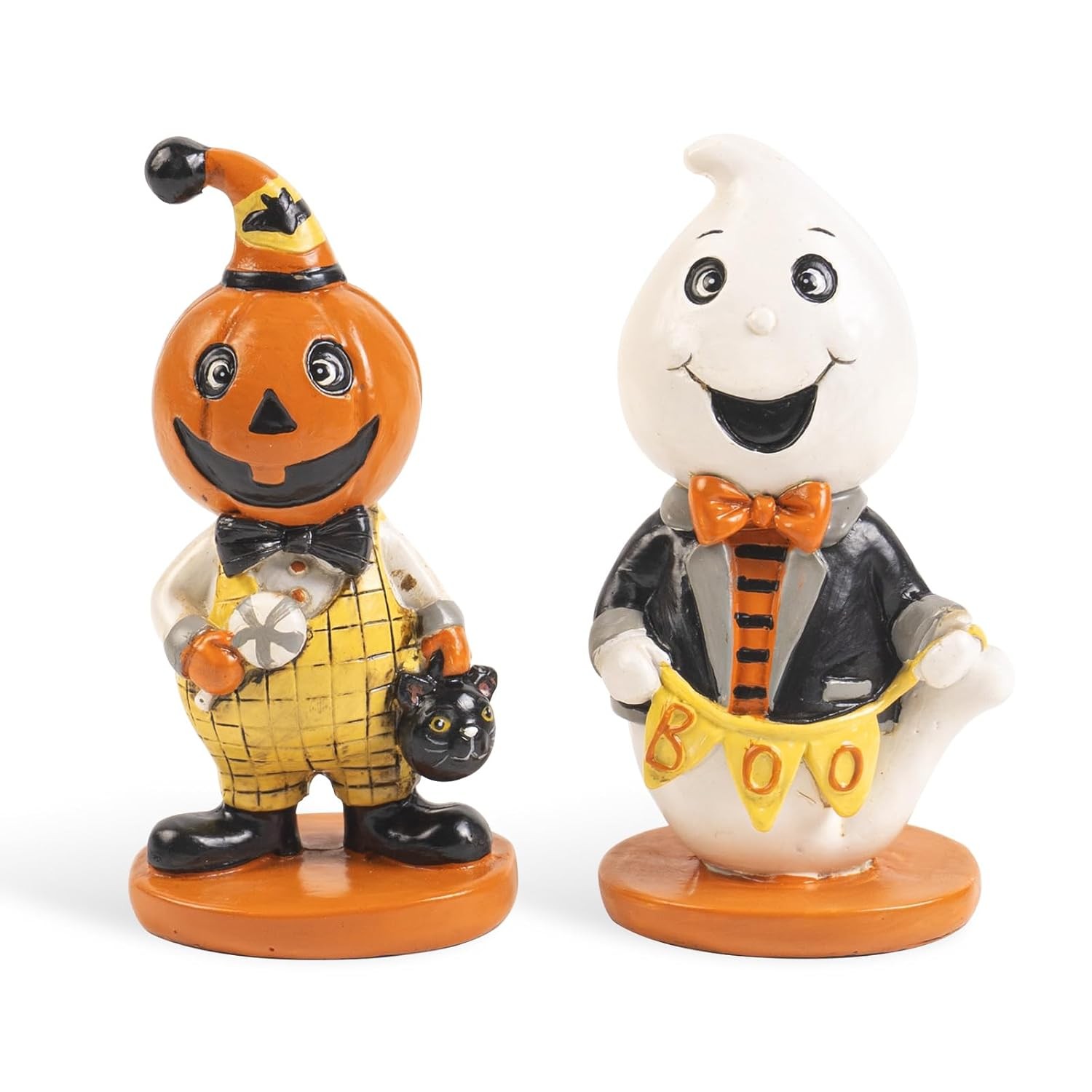 2 Pcs Pumpkin Ghost Figurines, Vintage Classic Halloween Decor
