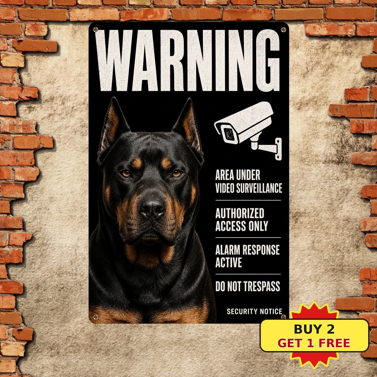 Rottweiler Guard Dog Portrait Security Warning Sign Poster Metal Wall Plaque