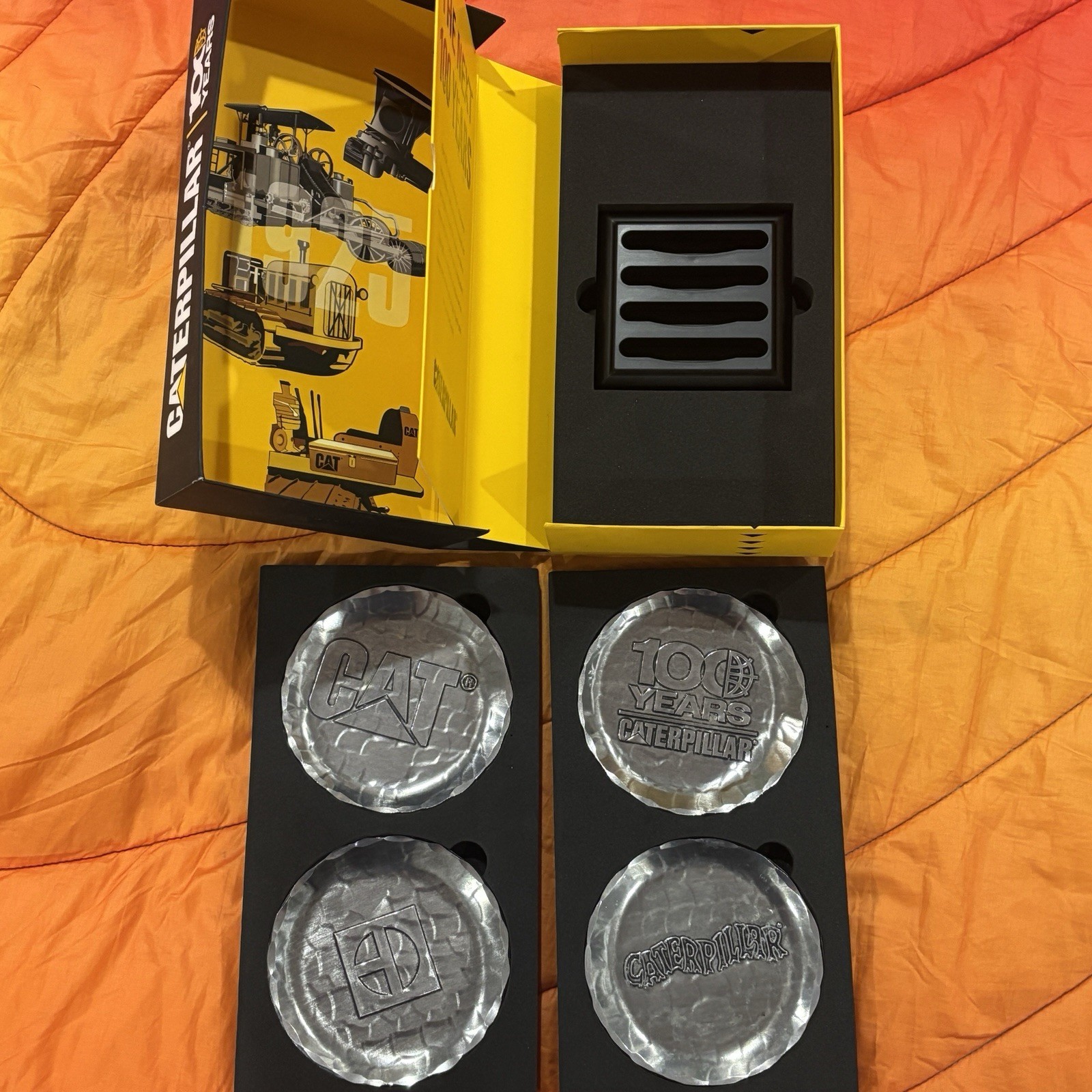 CATERPILLAR 100 Years Anniversary Coaster Set w/ Display Box & Stand