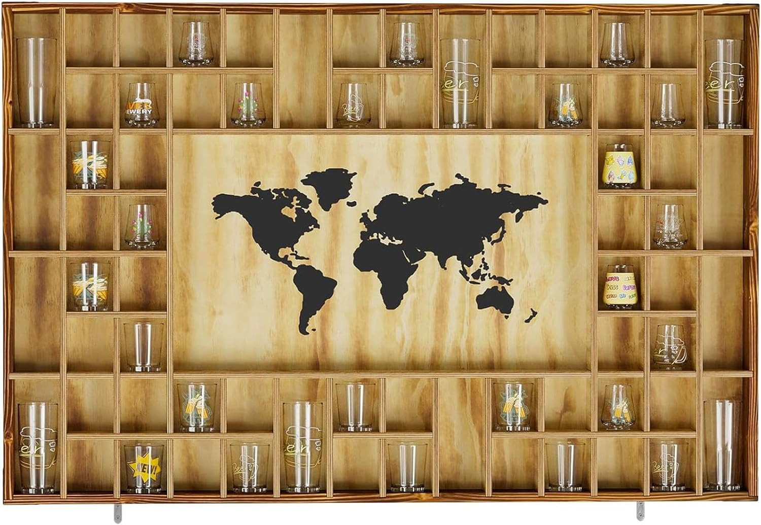 68 Large World Map Shot Glass Display Case Rustic Shot Glass Holder 37X 24.4In B