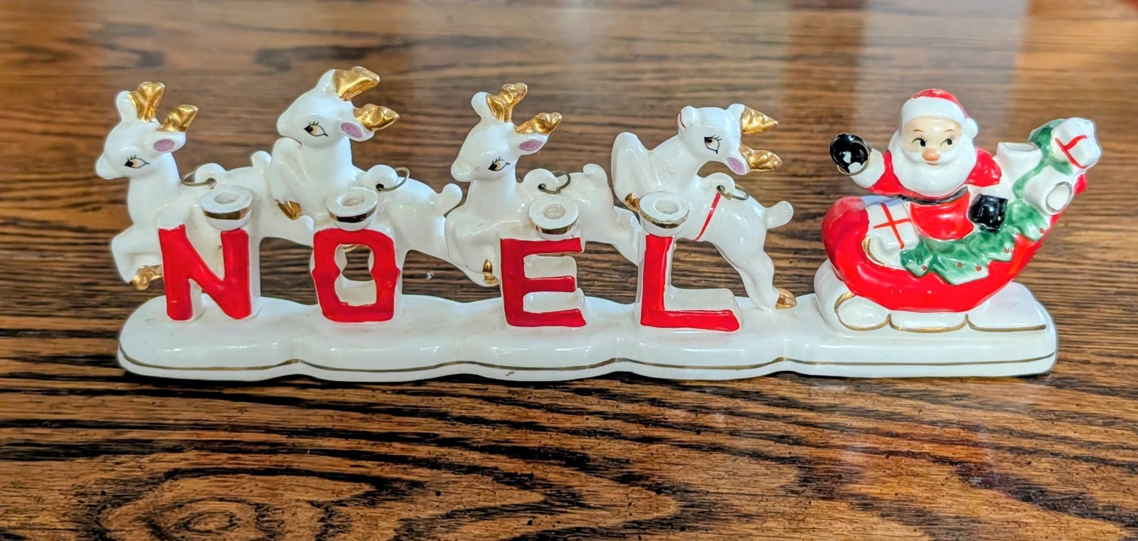 Vintage Relco NOEL Santa Sleigh Reindeer Christmas Candle Holder