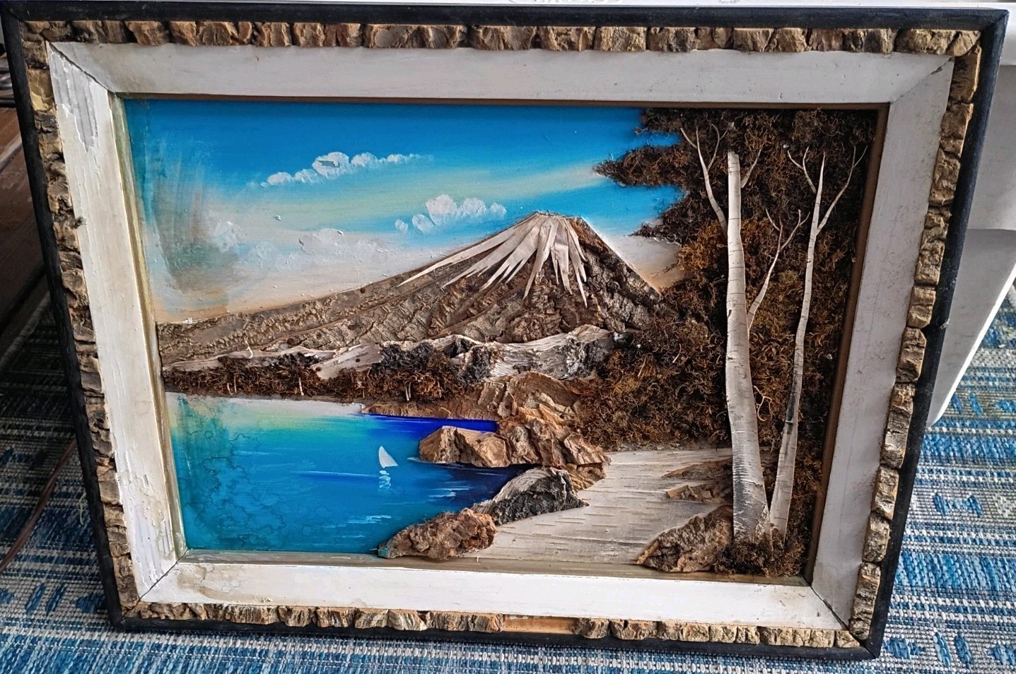 VTG Framed 3D Japanese Bark and Moss Art Landscape Mountain View Art Painting