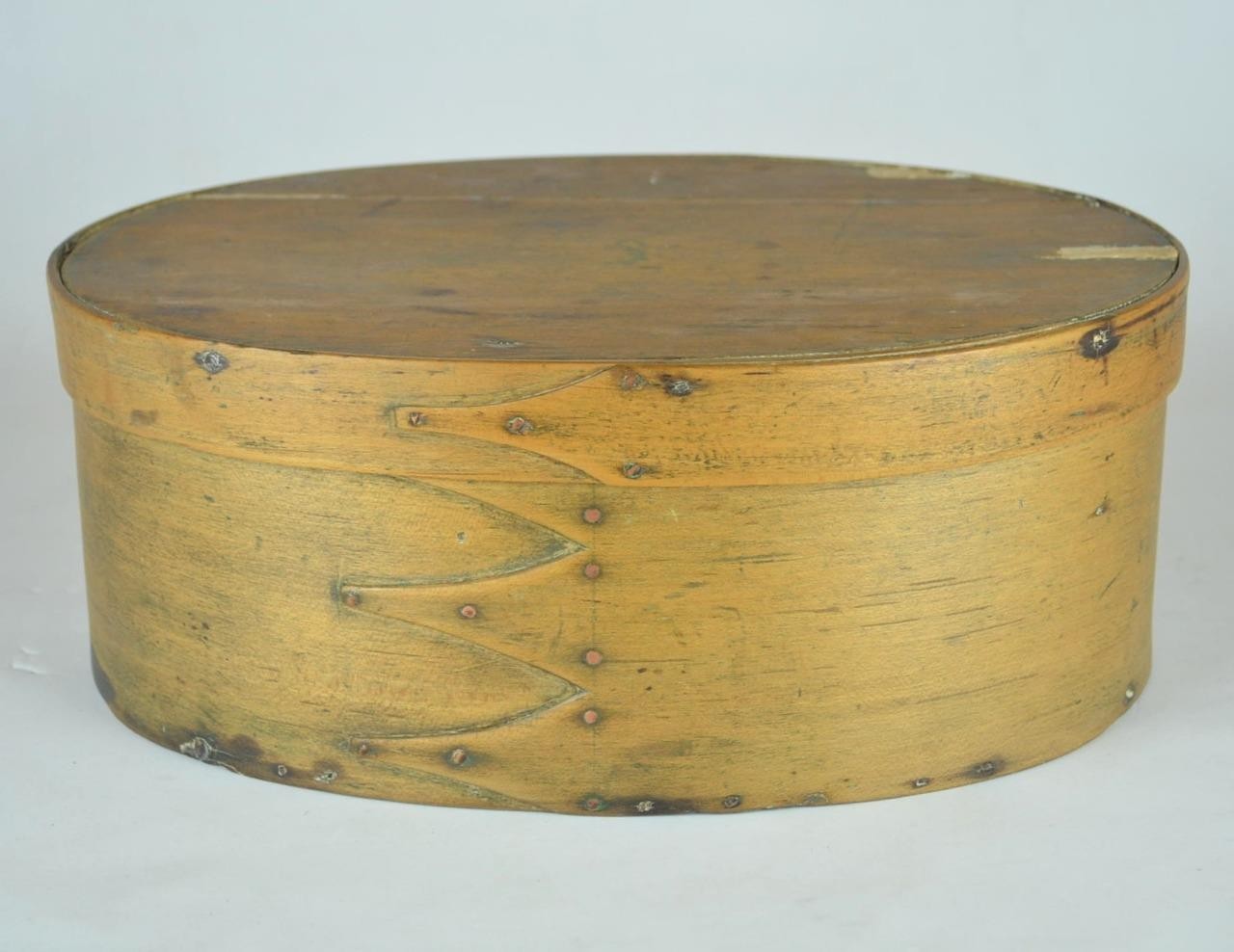 ANTIQUE 19TH C. BENTWOOD OVAL SHAKER PANTRY BOX - 4 FINGERS - 11 1/2