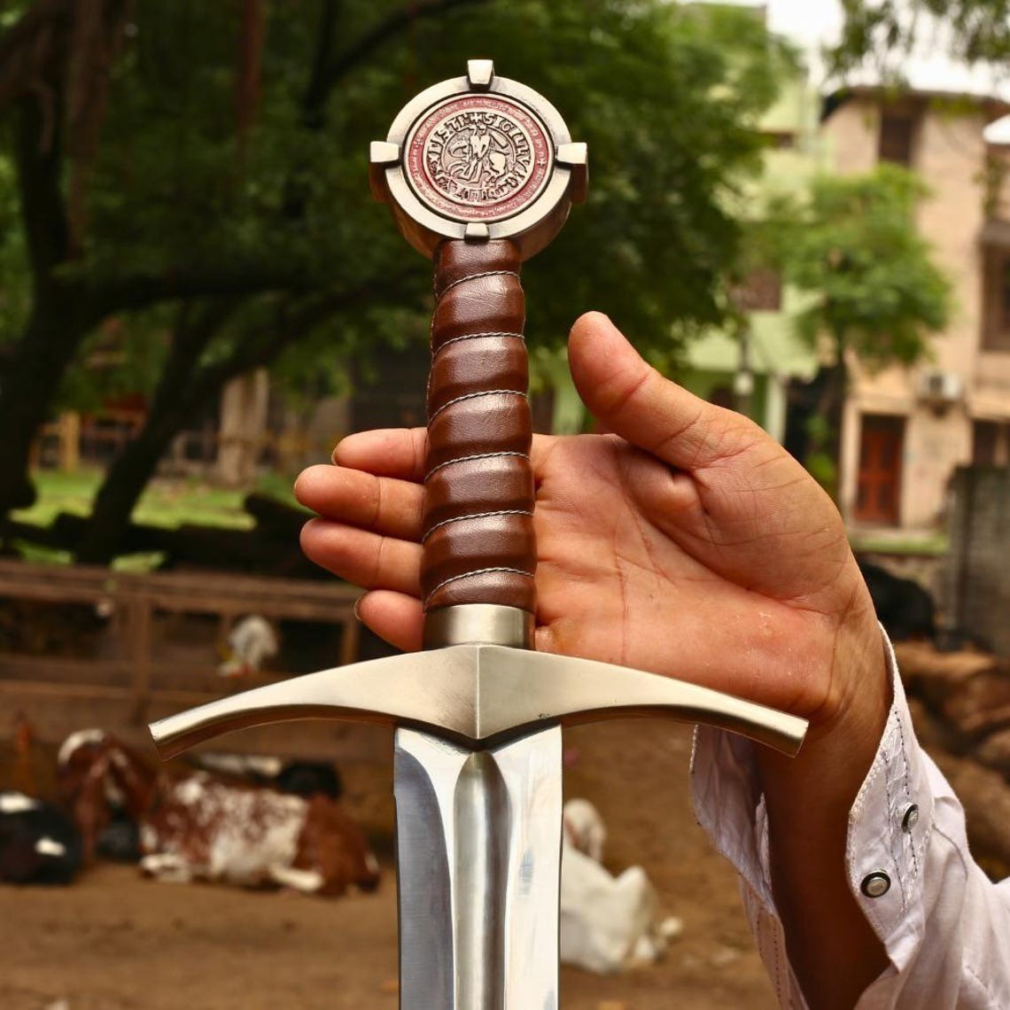 Templar Knight Sword – Stainless Steel Medieval Replica with Leather Scabbard