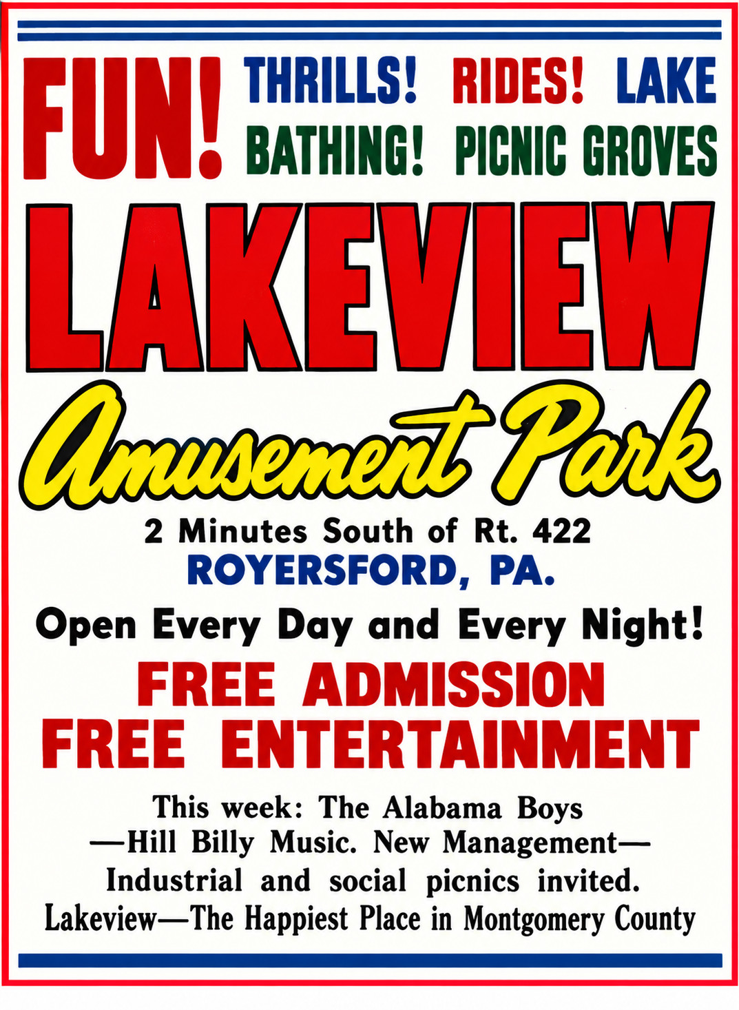 Vintage Lakeview Amusement Park Ad Magnet – Royersford, Pennsylvania