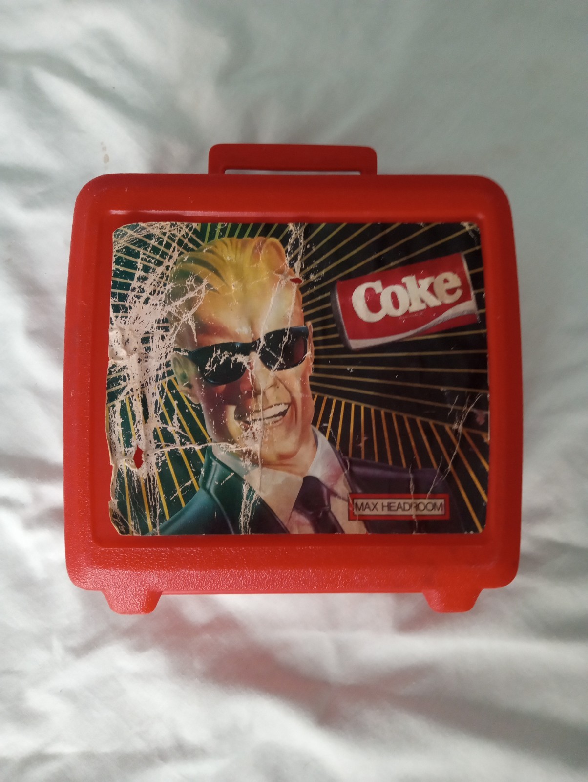 Vintage 1980s Max Headroom Coca Cola Red Plastic Lunch Box Case Retro As Is
