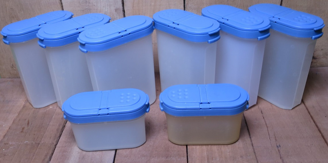 Vintage Tupperware Spice Shakers Blue Containers