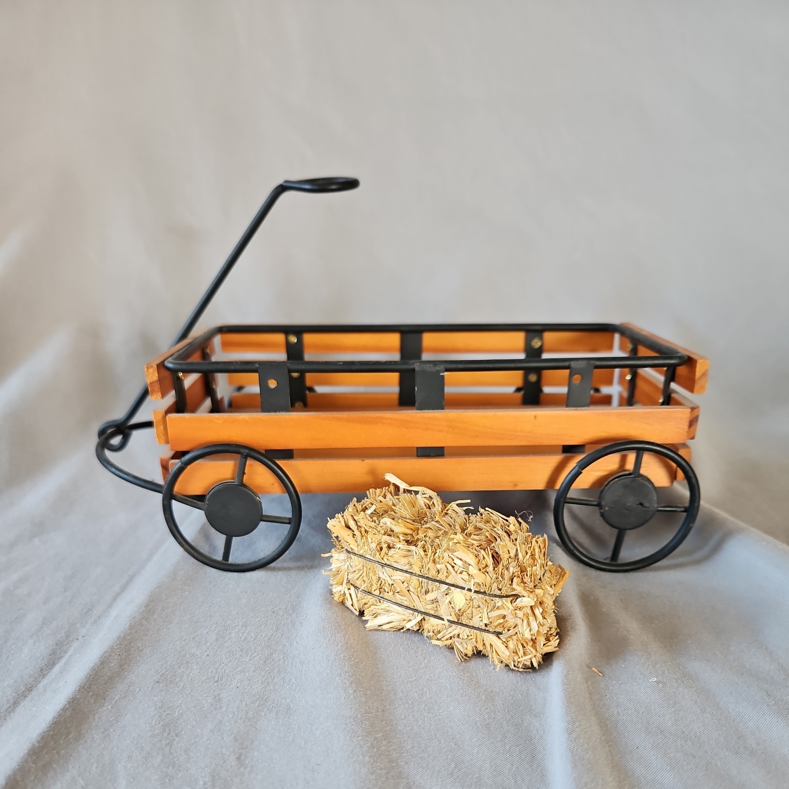 Vintage Rustic Wood & Wrought Iron Toy Wagon Shelf Sitter  Decor 9” long