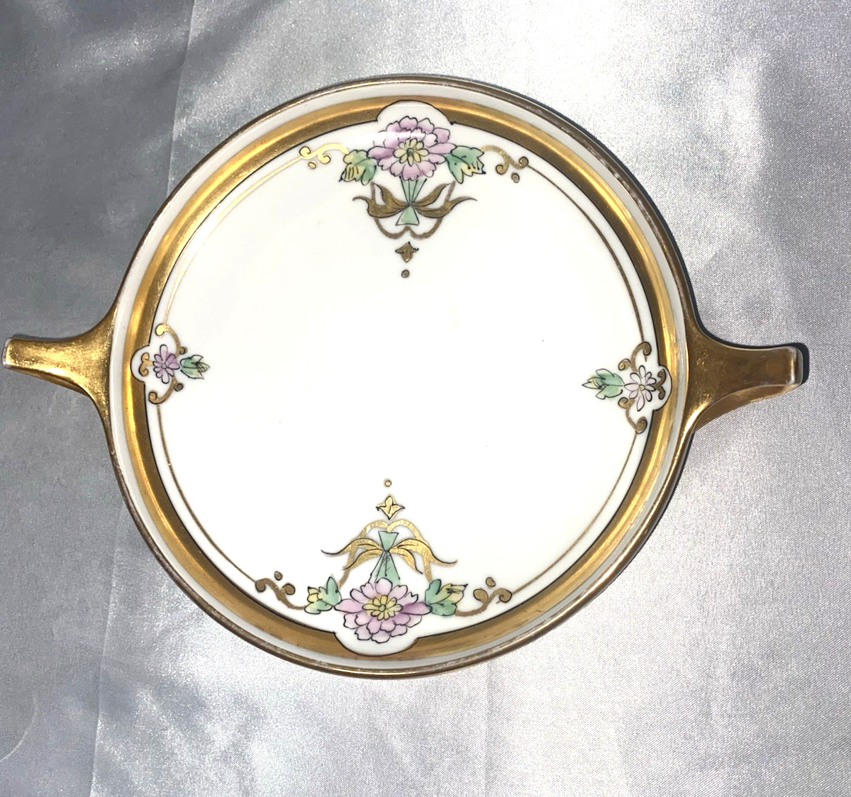Vintage Hand Painted China Plate W Pickard A With Gold Accents 8 -1/2”w/ Handles