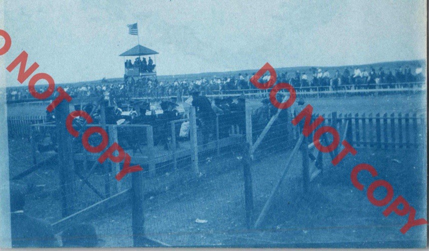 WOW c1905 Cheyenne Frontier Days Park Wyoming WY Race Cyanotype Photo 4x2.5”