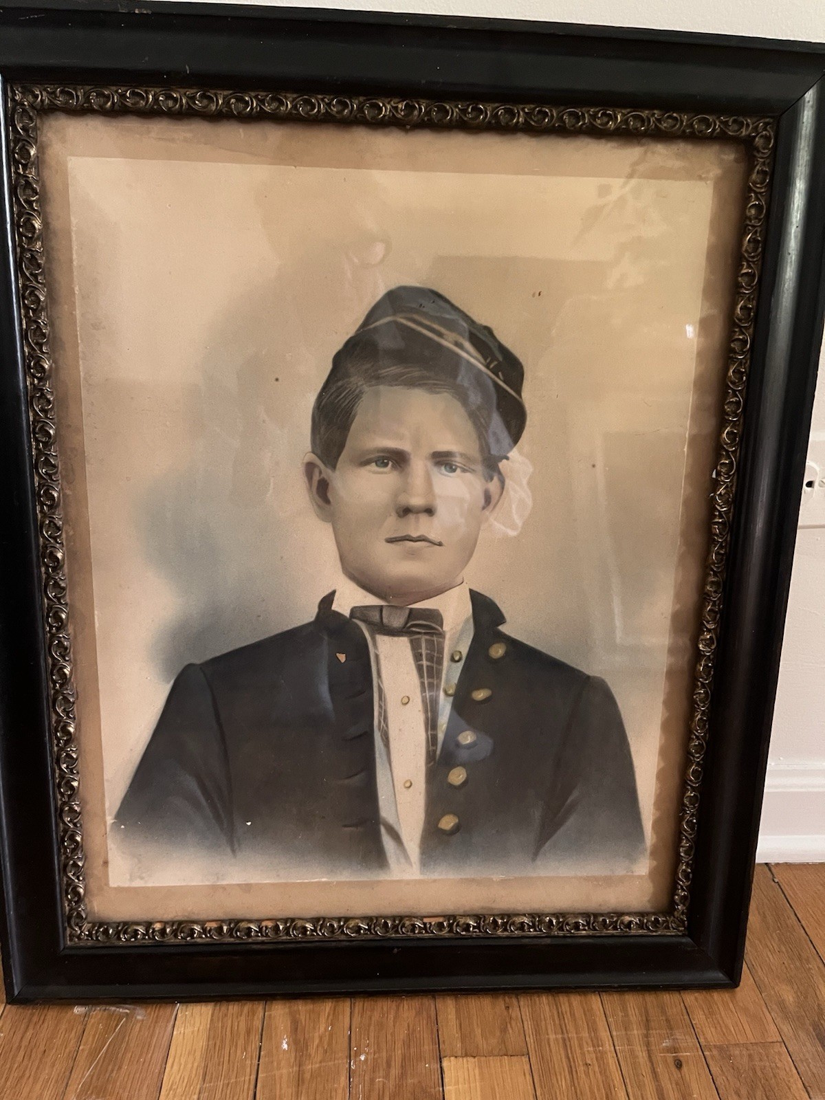 Civil War Crayon Portrait Union Soldier In Period Era Frame