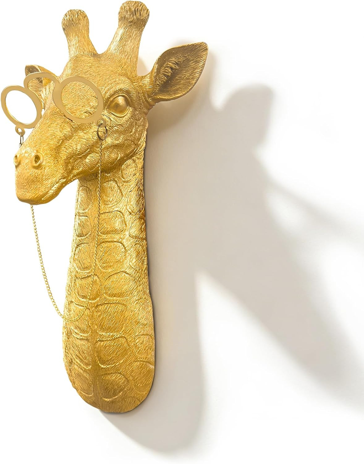 Golden Giraffe Animal Head Wall Decor with Glasses, 11.5” Tall Resin