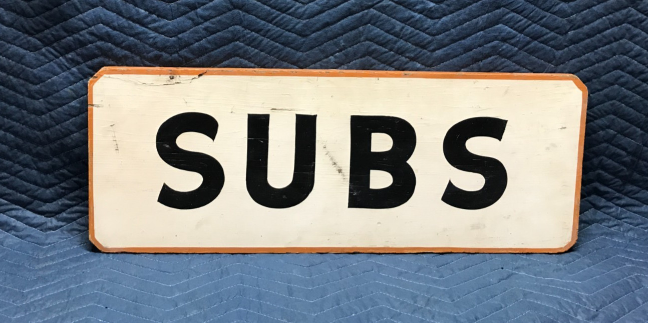 VTG 1950's 11x30 Wood Double Sided Hershey Pa Fair Carnival Sub Sign Old 39-26B