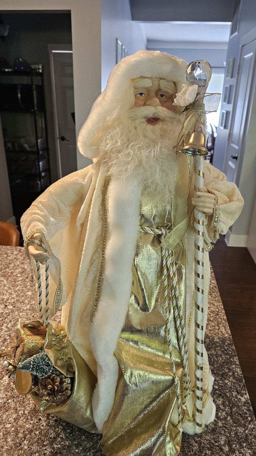 Stunning 27 Inch Tall Winter Santa Figurine, Stand Alone Or Tree Topper
