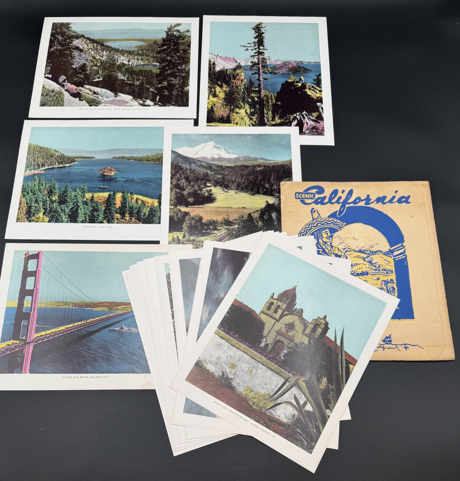 1944 California Scenic Portfolio 16 Hand Colored Prints Golden Gate Lake Tahoe