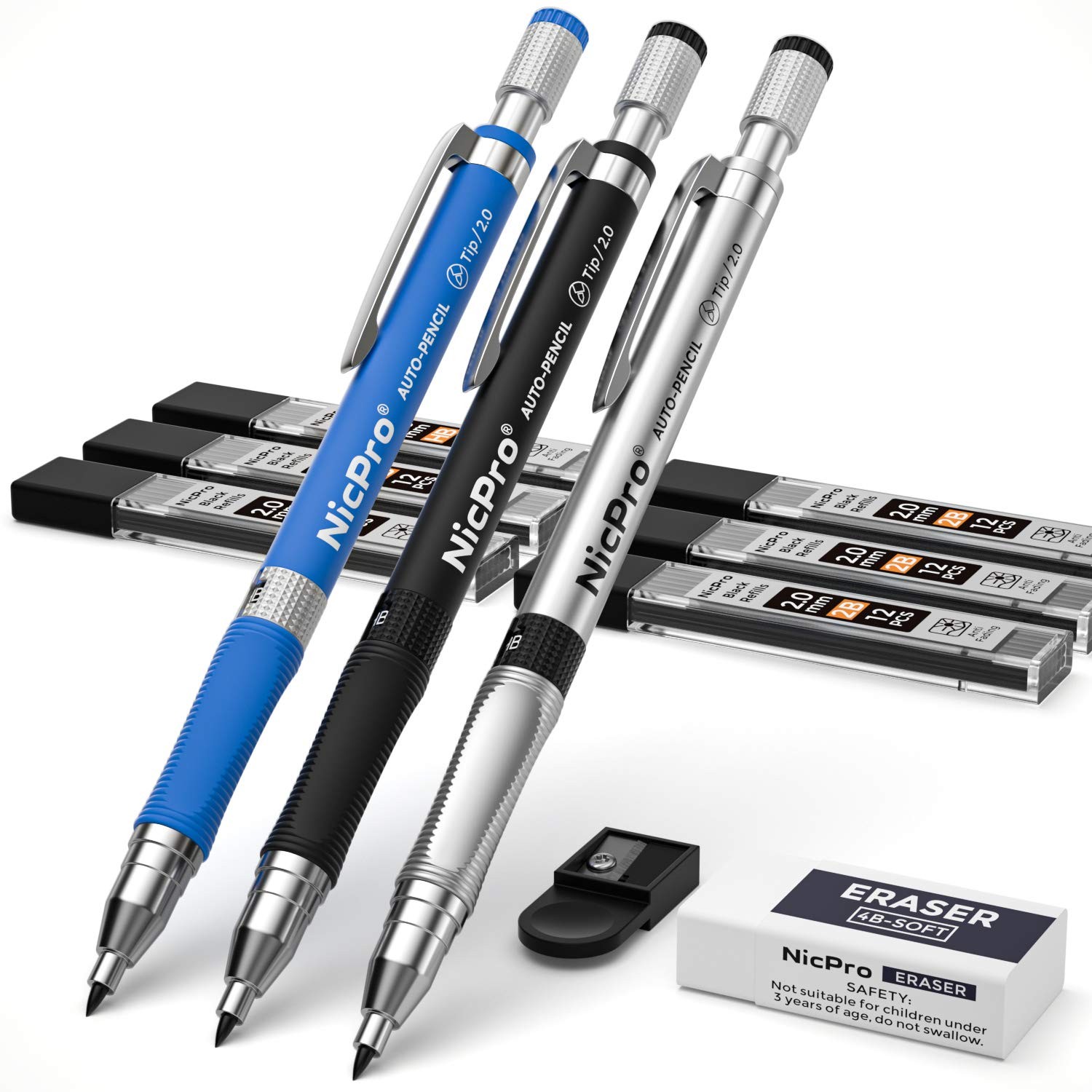 11 Pieces 2Mm Mechanical Pencil Set, 3 PCS Carpenter Drafting Pencil 2.0 Mm for