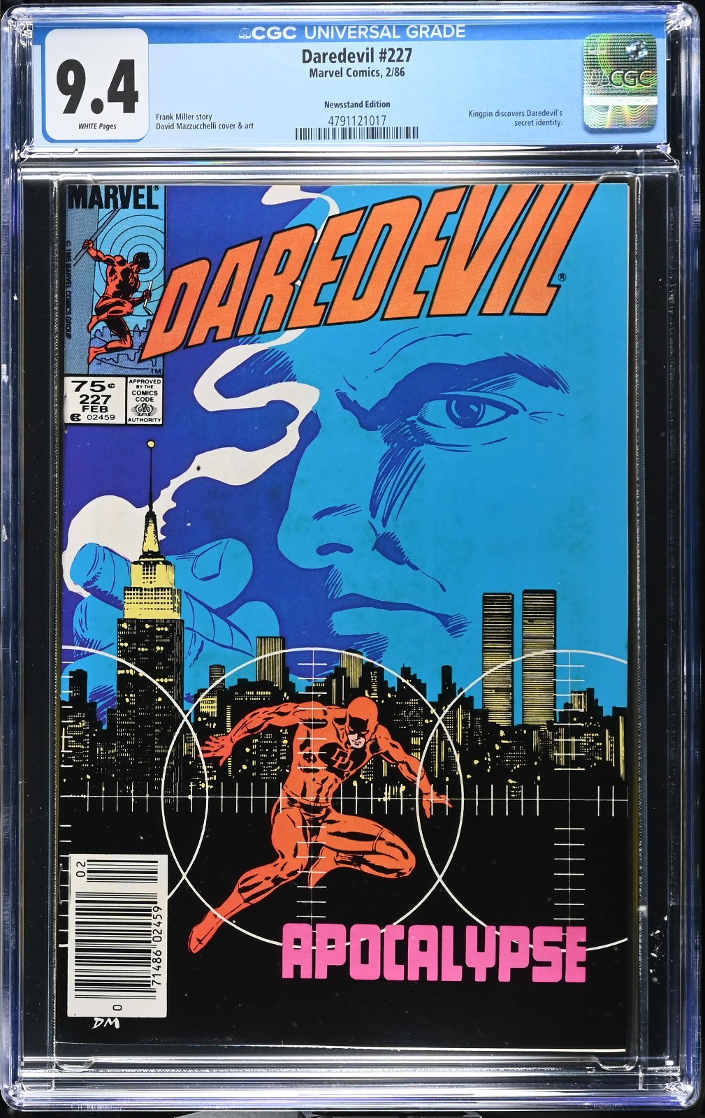 DAREDEVIL #227 CGC 9.4 WP NEWSSTAND V1 1986 BORN AGAIN PART 1 LOOKS NICER
