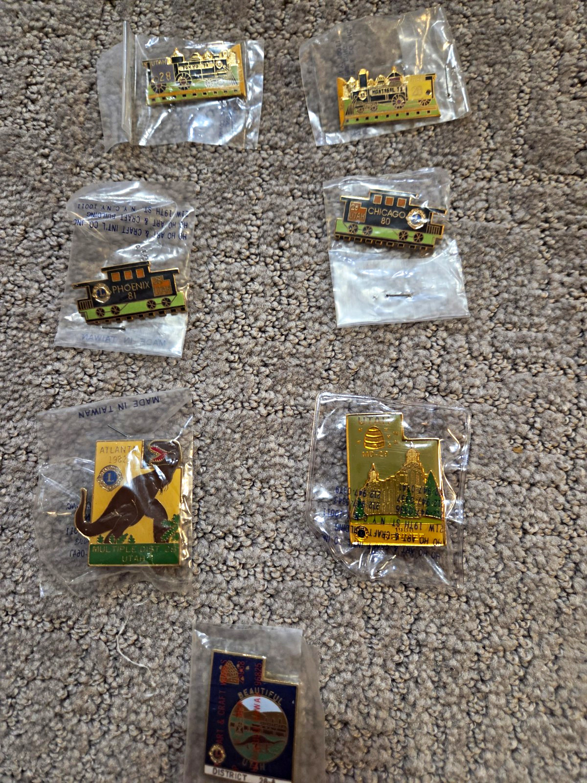 Lot Of 7 Utah Lions Club Pins NOS Tokyo 78 Montreal 79 Chicago 80 Phoenix 81 At