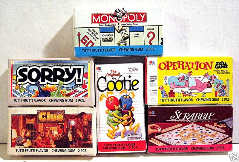 6 Mini Milton Bradley Parker Bros Game Chews Gum Boxes