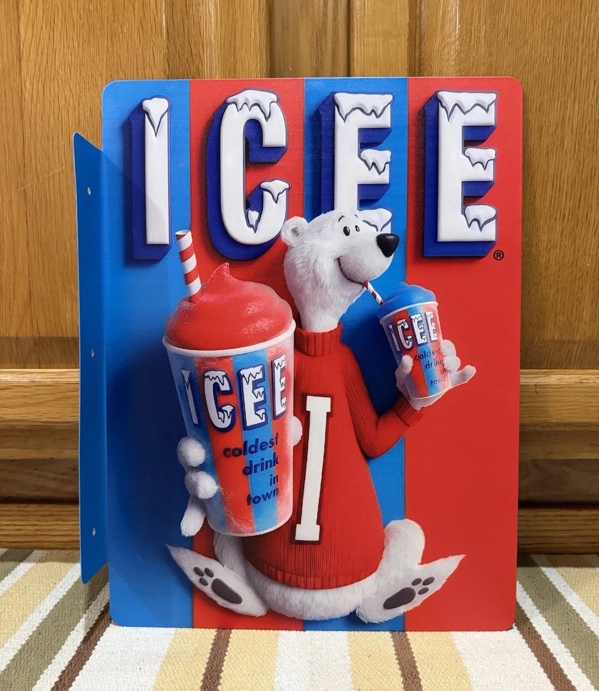 ICEE Bear Flange Sign Slushie Drink Double Sided Vintage Style Wall Decor