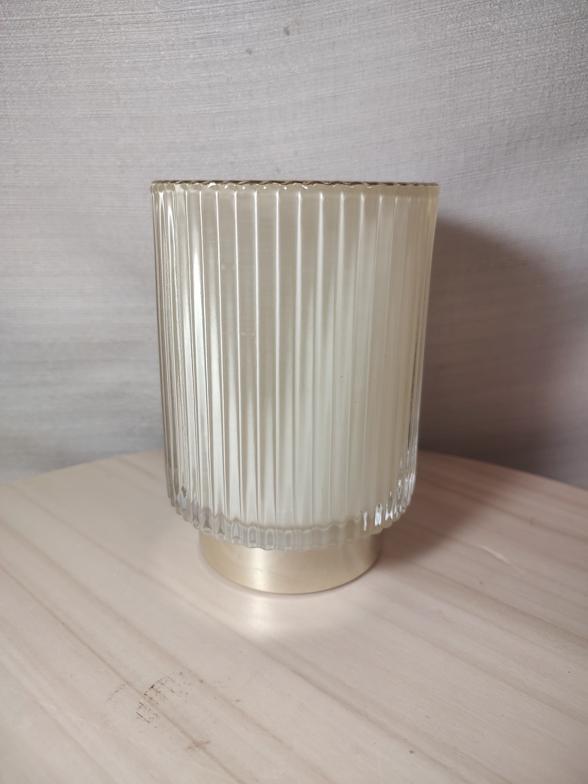 Dasiton Blown Glass Makeup Brush Holder Organizer Ribbed Pearly Cream Gold 