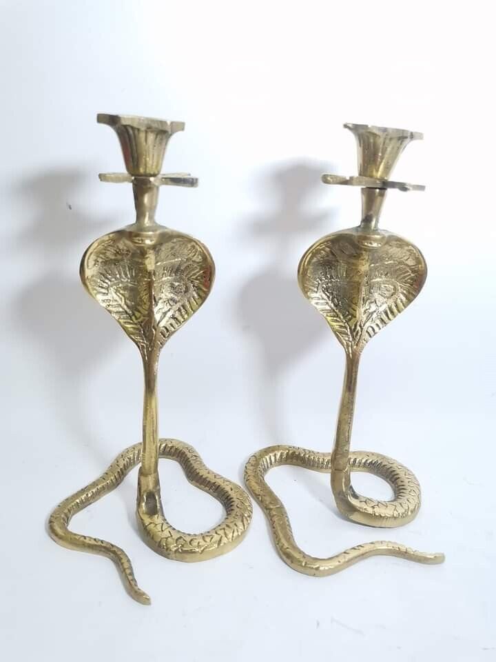 2pcs vintage candlestick brass copper decor cobra snake candelabra holders rare