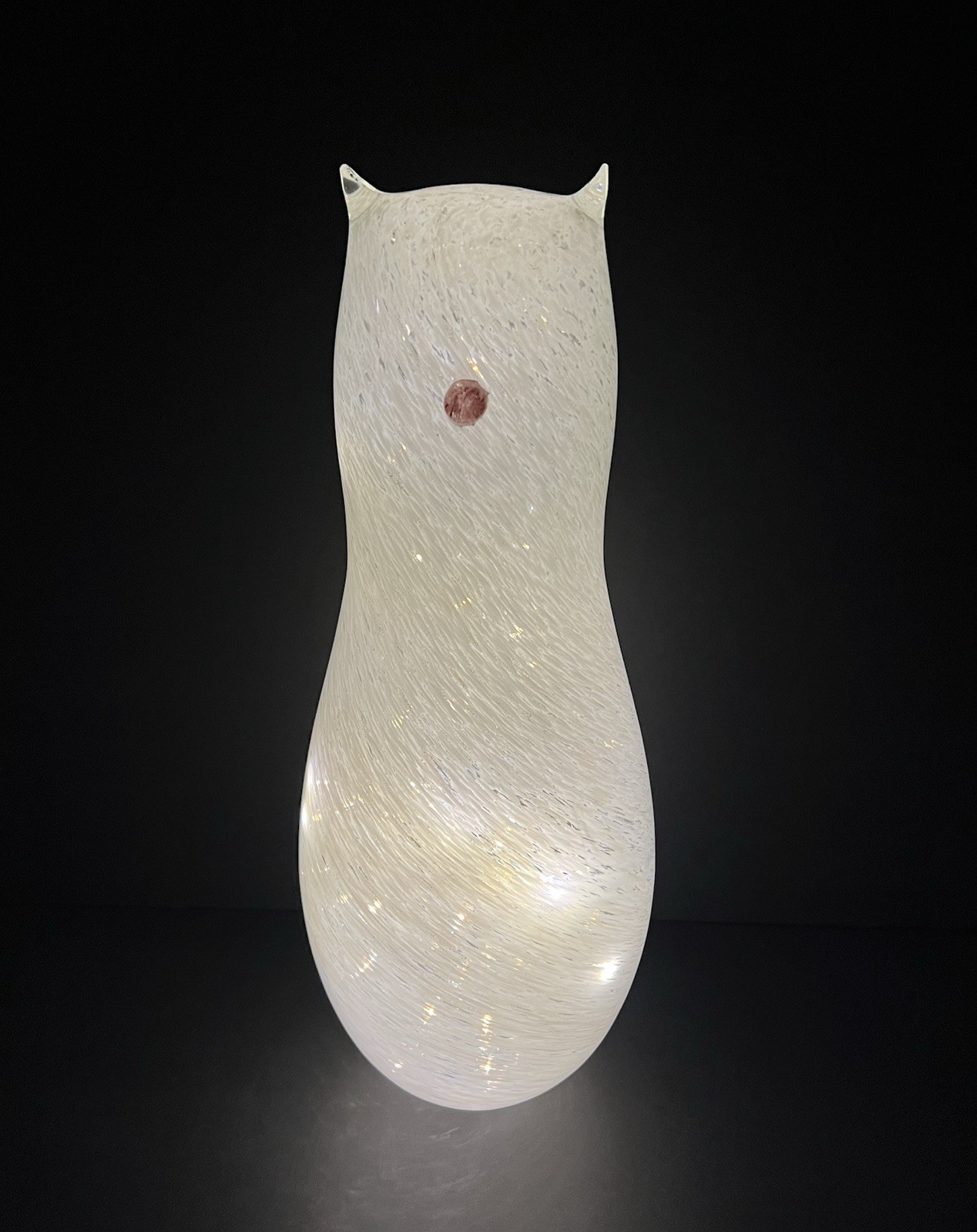 Rare Murano Style Aventurine Art Glass 14” Tall Cat Lamp Base Pink Nose MCM READ