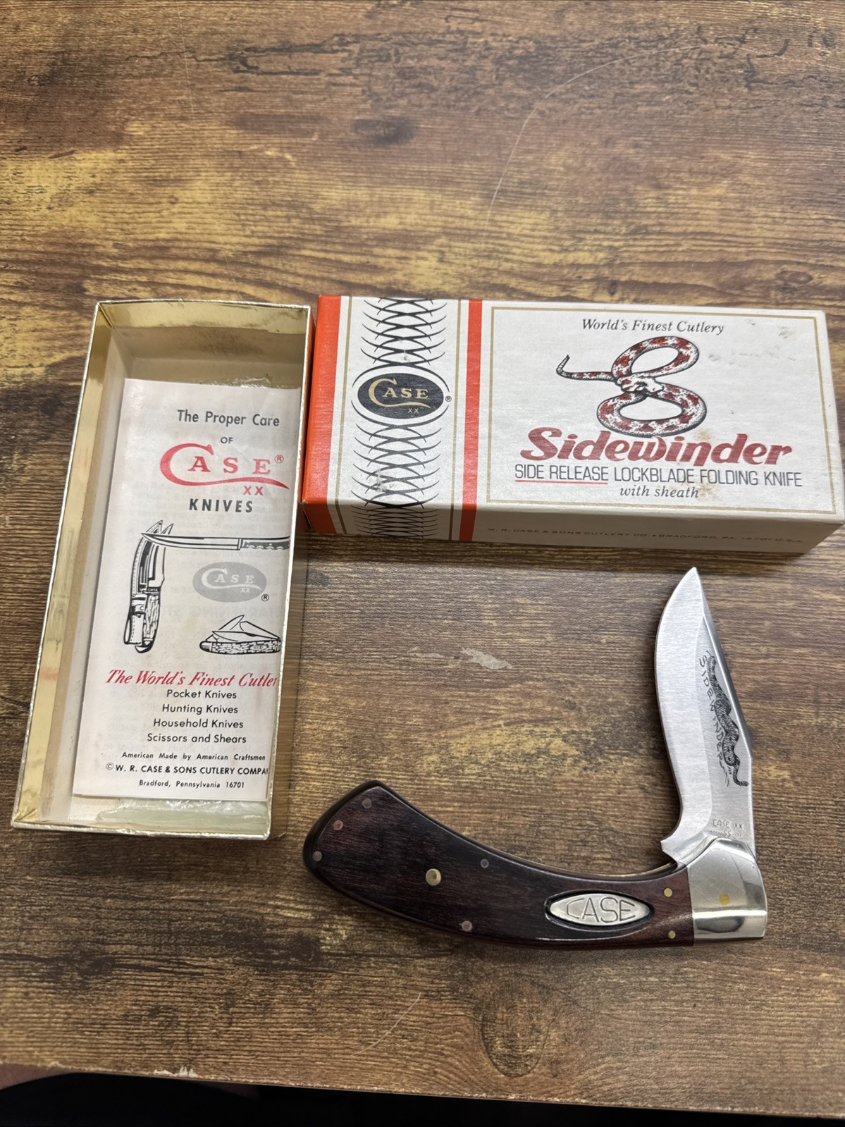 Vintage CASE XX KNIFE RARE SIDEWINDER 9 DOT, 1981 PAT PEND W/ Box & Paper