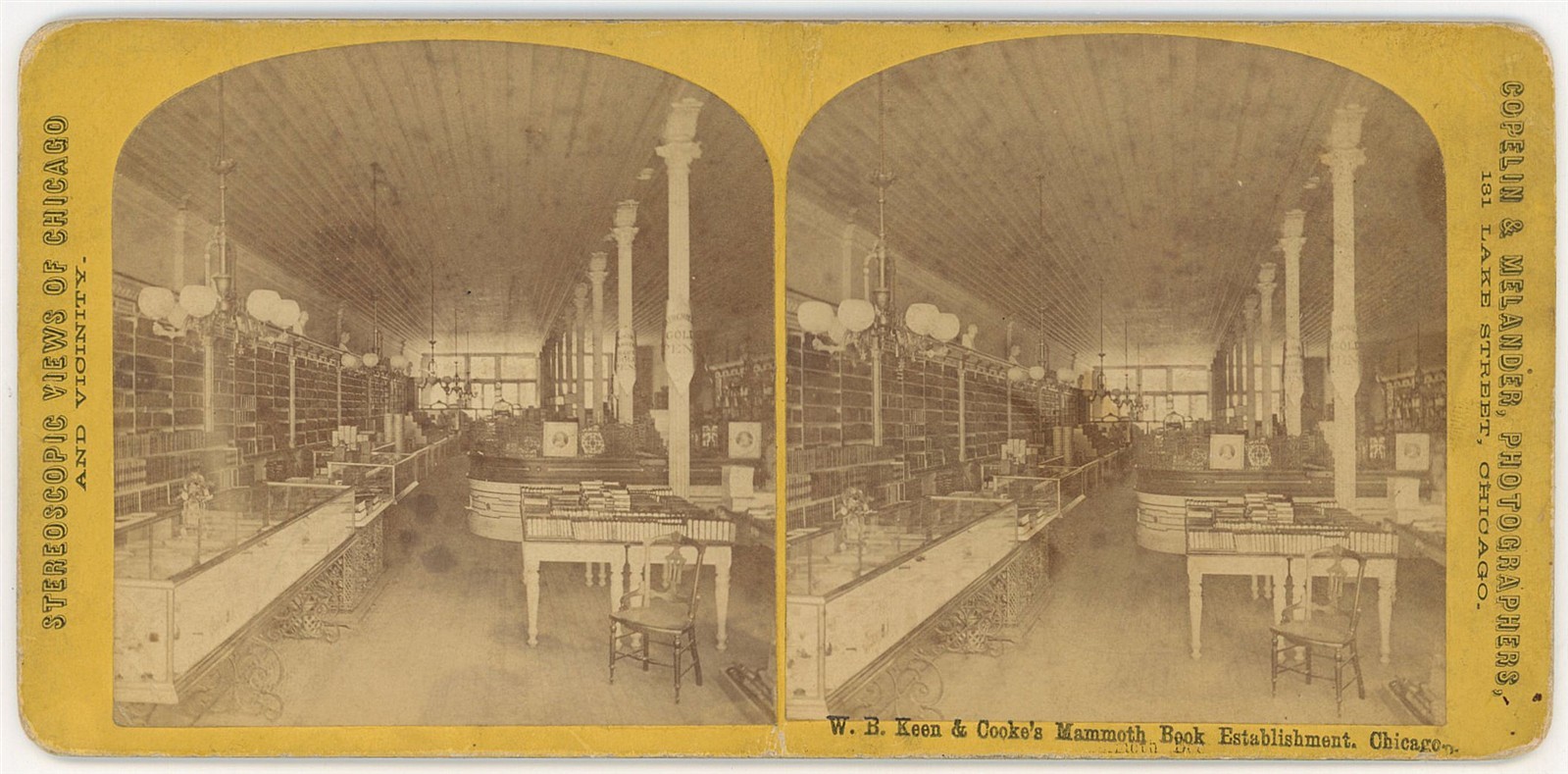 CHICAGO STEREOVIEW - Bookstore Interior - Copelin & Melander 1860s